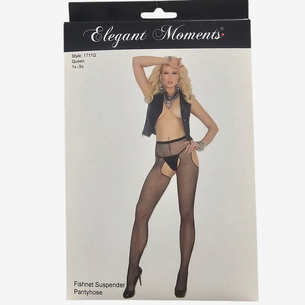 NWT Elegant Moments Fishnet Pantyhose Plus Size 1X 3X Black Lingerie Sexy Tights